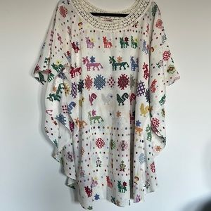 Carolina k large tunic. Crochet collar. Cute animal pattern. Flowy and comfy